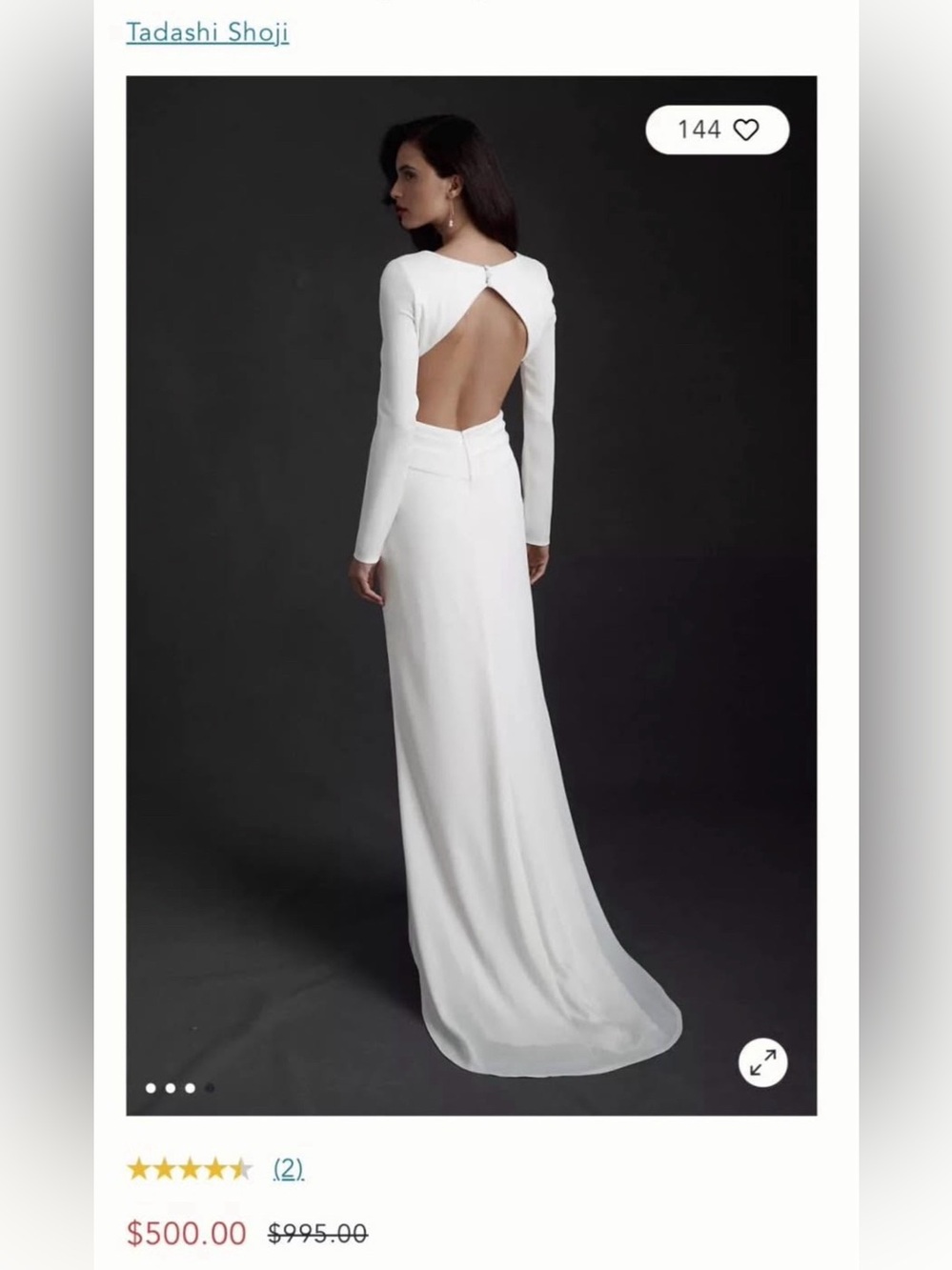 Tadashi Shoji White Long-Sleeve Backless Wedding Dress